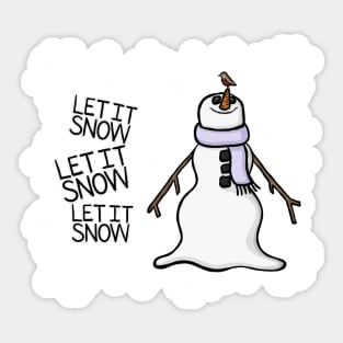 Snowman with a Robin on its Carrot Nose, Let it snow Digital Illustration Sticker